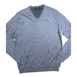 Calvin Klein 100% Merino Wool Mens Gray V Neck Long Sleeve Sweater‎ Size Medium